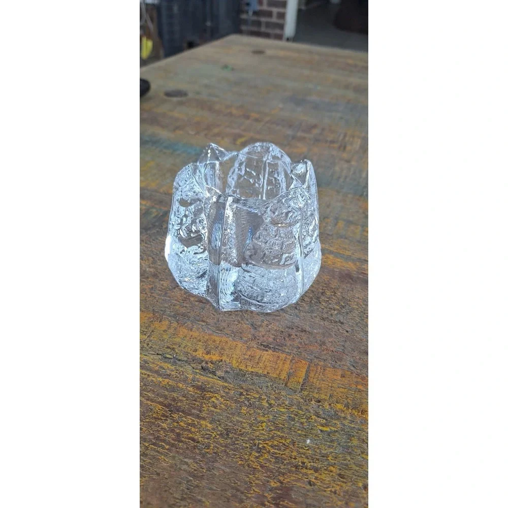 Orrefors‎ Sweden Crystal Tri-Leaf Votive Candle Holder  2.25